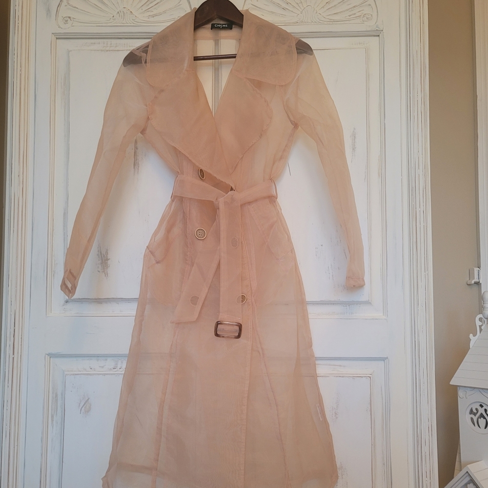 Sheer long blush duster jacket